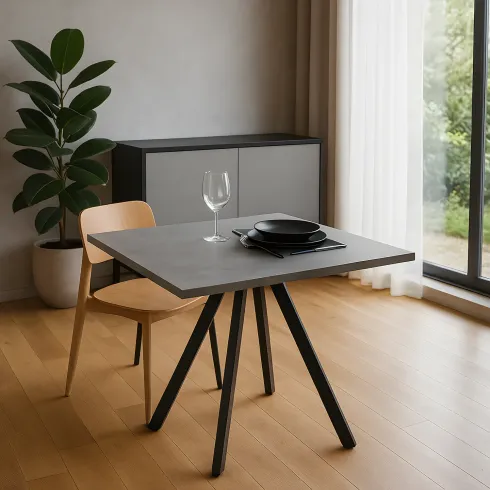Tavolo da Pranzo Effetto Cemento Rettangolare 90x70 cm Struttura Nera