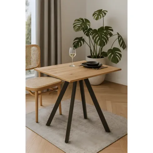 Tavolo da Pranzo Piano in Rovere Rettangolare 90x70 cm Struttura Nera