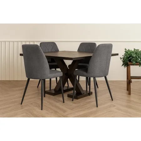 Set 4 Sedie in Tessuto Grigio Eleganti da Pranzo Imbottite Gambe Nere