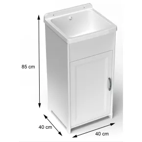 Mobile Lavanderia Compatto in Resina con Pilozzo Bianco 41x37x85 cm 2