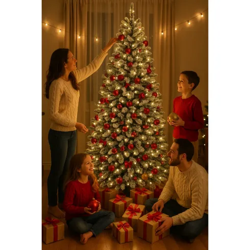 Albero di Natale con Rami Innevati in PVC Effetto Neve Realistico 210 cm