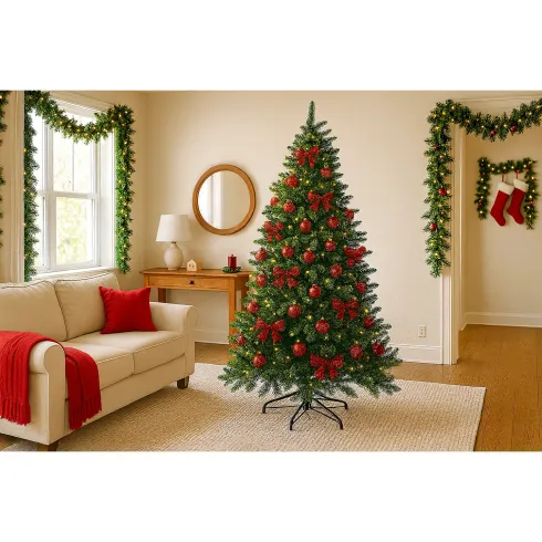 Albero di Natale 240 cm Pino con Rami Folto e Realistico in PVC Verde
