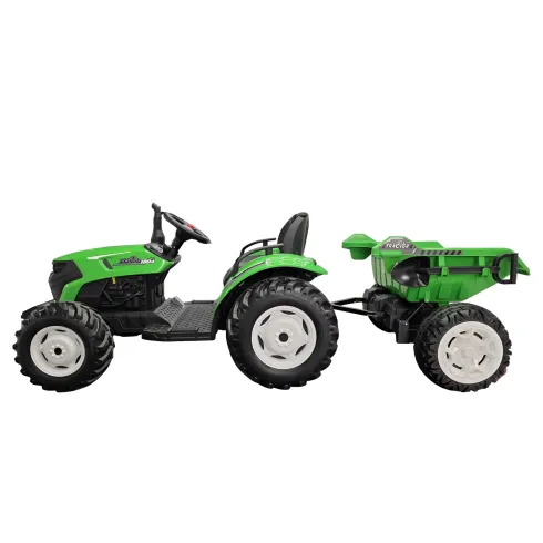 Trattore Elettrico per Bambini 24V con Rimorchio Ribaltabile Verde