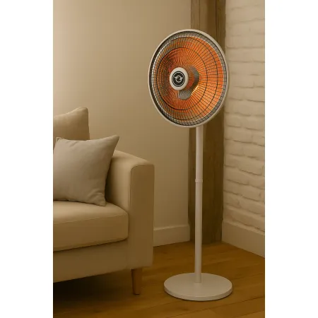 Stufa a Parabola 1000W Oscillante Piantana Fibra di Carbonio Bianco