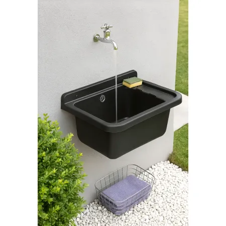 Pilozzo per Esterno Lavello a Muro 60x34 cm Lavabo Nero da Lavanderia