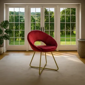 Set 2 Poltrone da Interno in Velluto Rosso con Gambe in Metallo Dorato 2