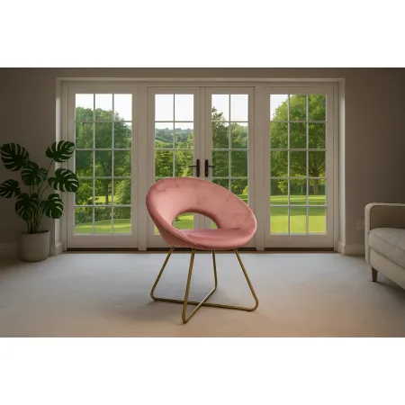 Set 2 Poltrone da Interno in Velluto Rosa con Gambe in Metallo Dorato