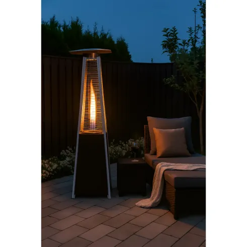Stufa Piramide a Gas da Esterno 12,5kW Nero con Ruote Fiamma Visibile