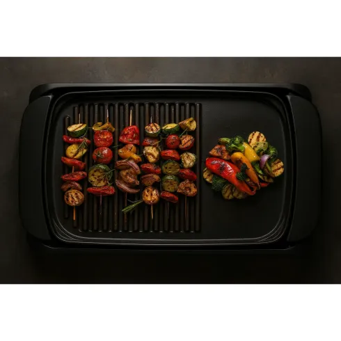 Barbecue Elettrico 2000W Piastra Antiaderente Liscia Rigata da Tavolo