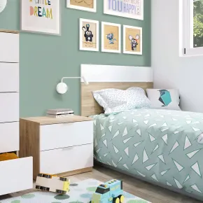 Kit Testiera Letto Singolo 90 cm con Comodino 2 Cassetti Rovere Bianco 2