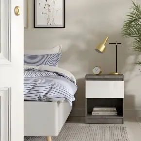 Comodino 1 Cassetto Vano Contenitore Effetto Cemento per Camera da Letto 2