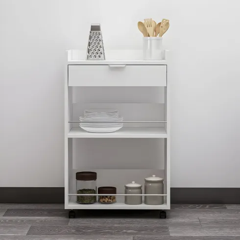 Carrello per Cucina Mobile Multiuso Ruote Bianco 1 Cassetto 2 Ripiani