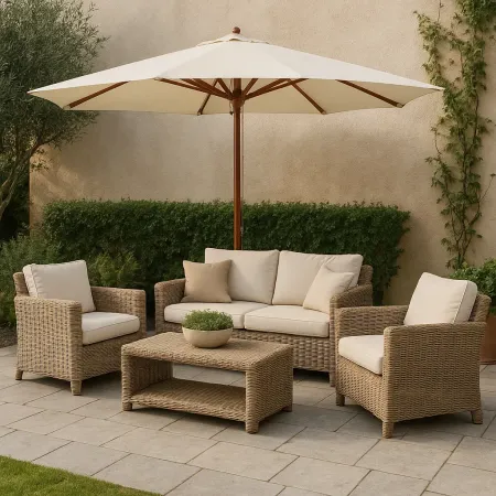 Ombrellone Quadrato 3x3 Ecru Palo Centrale in Legno da Giardino Professionale | BricoShop24