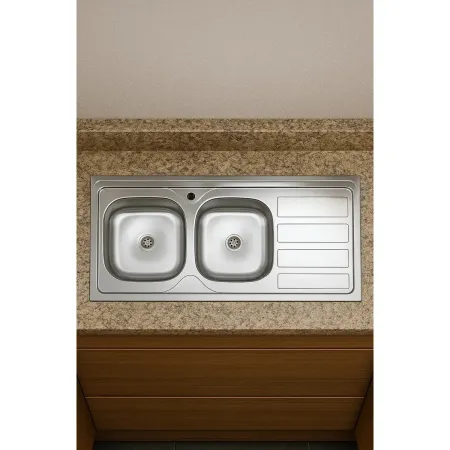 Lavello 2 Vasche con Gocciolatoio Destro Inox da Appoggio 120x60 cm