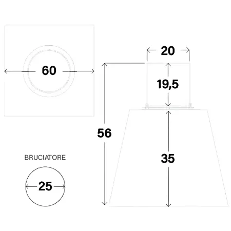 Camino Bioetanolo 1,5L Cono Ø60 Antracite da Terra da Interno Esterno