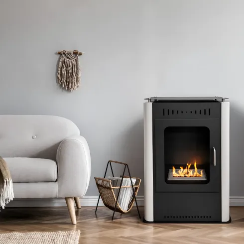 Stufa a Bioetanolo 1,2L da Pavimento 3,4 kW in Acciaio Inox Bianco