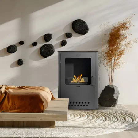 Stufa a Bioetanolo 1,2L da Pavimento 3,4 kW in Acciaio Inox Nero