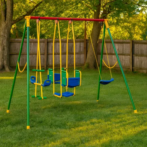 Altalena per Bambini in Acciaio 5 Posti da Giardino Corde Regolabili