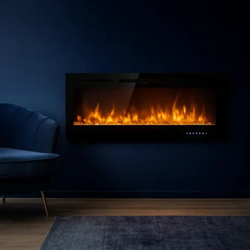 Camino Elettrico da Parete 1500 W Vetro Temperato LED Multicolore