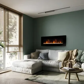 Camino Elettrico da Parete 1800 W Vetro Temperato LED Telecomando 2