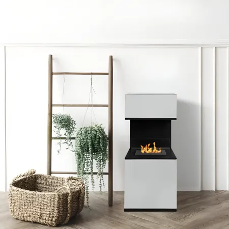 Biocamino da Pavimento con Bruciatore 1,2L Bianco 3,2kW Acciaio Inox