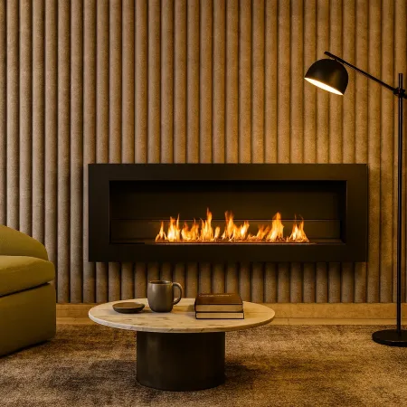 Biocamino da Incasso 1,25L 120x40 cm Nero 3kW con Vetro Fiamma Reale