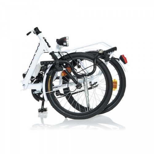 Bicicletta Pieghevole Ruota 20 Bianco Borsa da Passeggio Donna Fanali Uso Citta