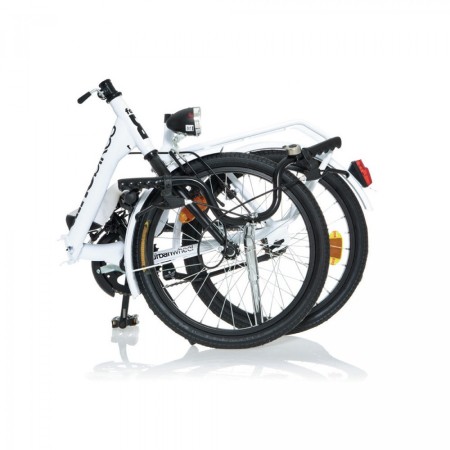 Bicicletta Pieghevole Ruota 20 Bianco Borsa da Passeggio Donna Fanali Uso Citta