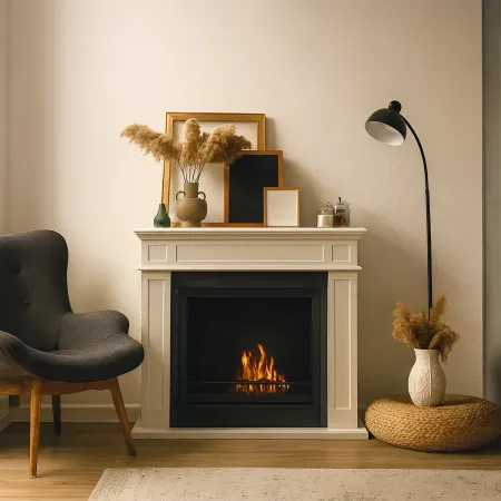 Camino a Bioetanolo 3,4 kW da Pavimento 1,2L Bianco in Legno MDF