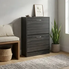 Scarpiera 2 Ante a Ribalta Slim Salvaspazio Legno Grigio Scuro Moderno 2