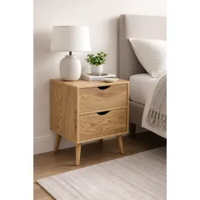 Comodino 2 Cassetti Gambe in Legno Naturale Moderno Camera da Letto 2