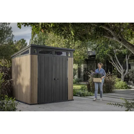 Keter Pent Casetta da Giardino 2x2 Resina Effetto Legno Doghe Veneziane