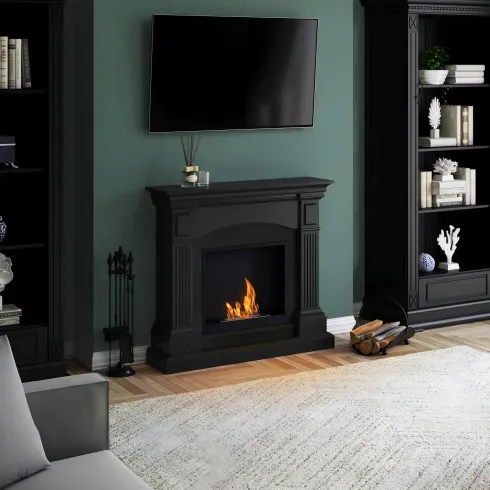 Cornice per Camino Elettrico Caminetto Tagu Magna in Legno MDF Nero