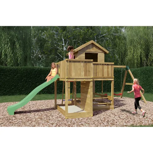 Parco Giochi in Legno Casetta Piattaforme Scivolo Altalena Sabbiera