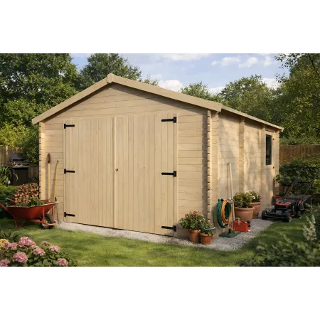 Casetta Garage Box in Legno Abete 34mm da Giardino 4x5 Porta Doppia