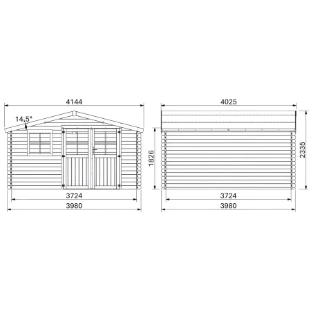 Casetta in Legno 34 mm da Giardino 4x4 Doppia Porta Vetri Block-House