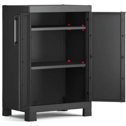 Armadio Basso Garage Keter 2 Ripiani Compatto Nero Balcone Resistente da Esterno | BricoShop24