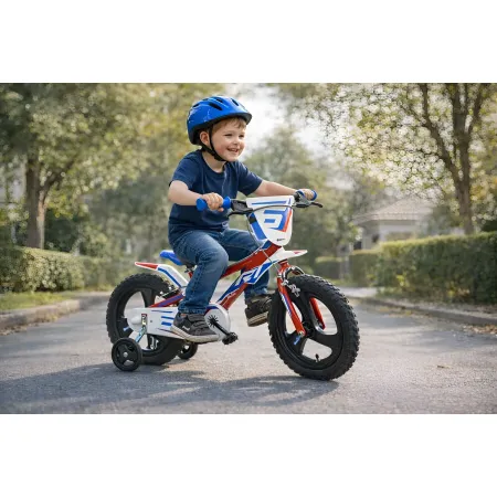 Bicicletta Rotelle per Bambini 16" Gomme Gonfiabili 2 Freni Blu Rosso