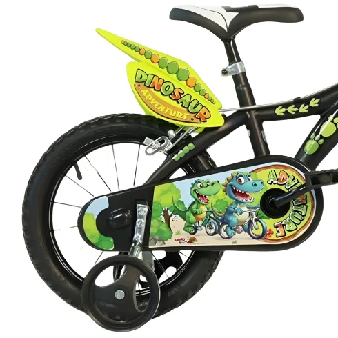 Bicicletta Rotelle per Bambini 14" Dinosaur T-Rex Nero Doppio Freno