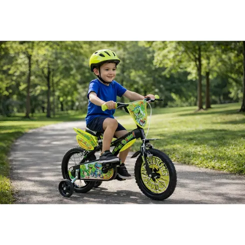 Bicicletta Rotelle per Bambini 16" Dinosaur T-Rex Nero Doppio Freno