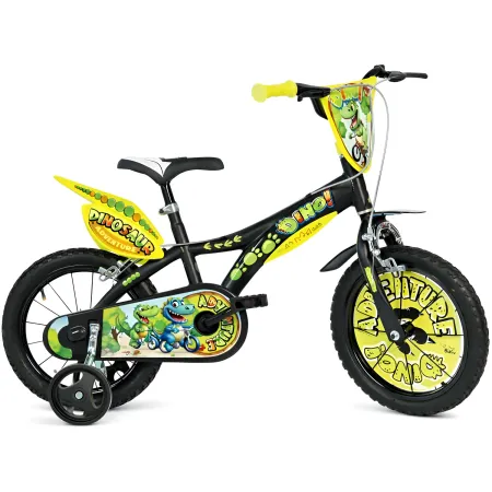 Bicicletta Rotelle per Bambini 16" Dinosaur T-Rex Nero Doppio Freno