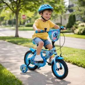 Bicicletta Rotelle da Bambino Stitch 12" Celeste Disney Doppio Freno 2
