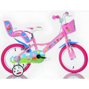 Bicicletta Rotelle 14" per Bambine Peppa Pig Rosa Cestino Seggiolino