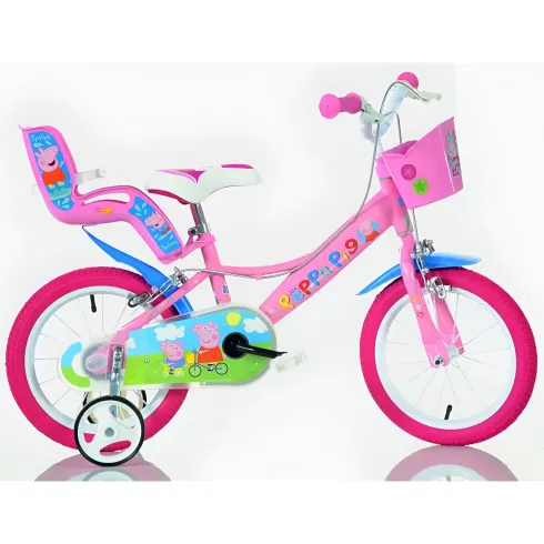 Bicicletta Rotelle 14" per Bambine Peppa Pig Rosa Cestino Seggiolino
