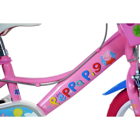 Bicicletta Rotelle 14" per Bambine Peppa Pig Rosa Cestino Seggiolino
