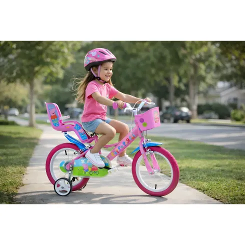 Bicicletta Rotelle 16" per Bambine Peppa Pig Rosa Cestino Seggiolino