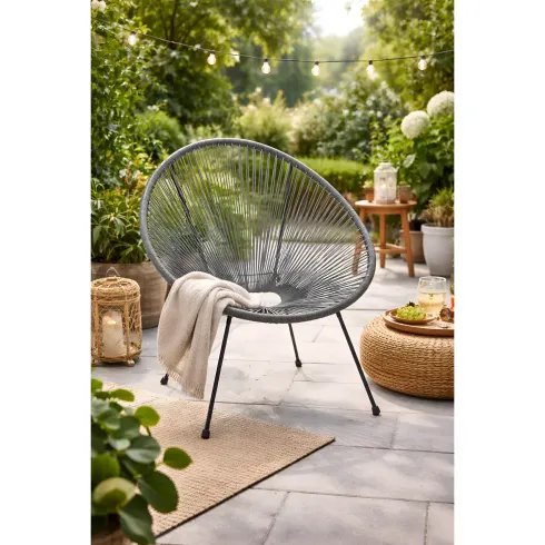 Poltrona da Esterno Intrecciata Struttura Acciaio Grigio Effetto Rattan