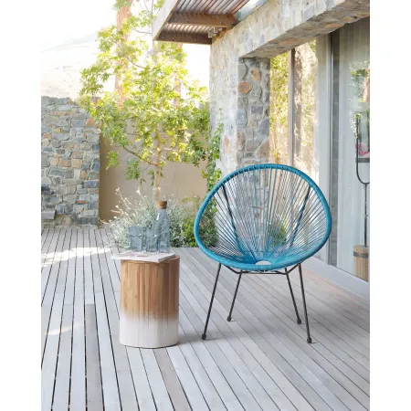 Poltrona da Esterno Intreccio Effetto Rattan Struttura Acciaio Azzurro