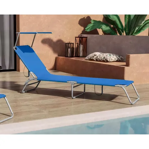 Set 2 Lettini Prendisole da Giardino Mare Pieghevoli in Alluminio Blu