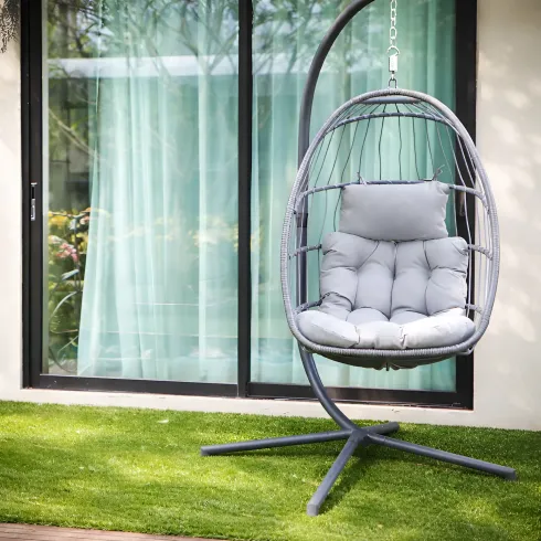 Poltrona Sospesa da Giardino Rattan 74x64x106 cm Struttura Acciaio Grigio